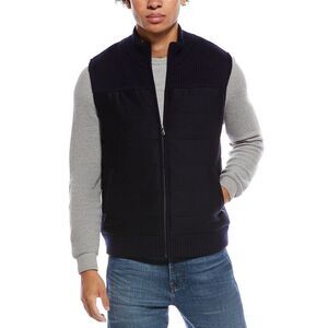 Amicale Cashmere Mens Channel Quilted Wool & Cashmere-Blend Sweater Vest, Blue